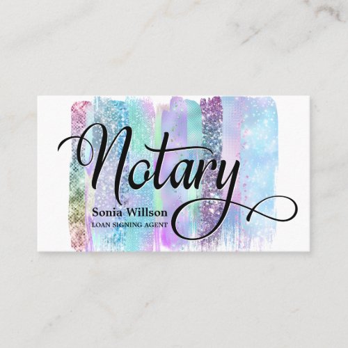 Notary elegant iridescent pastel typography business card