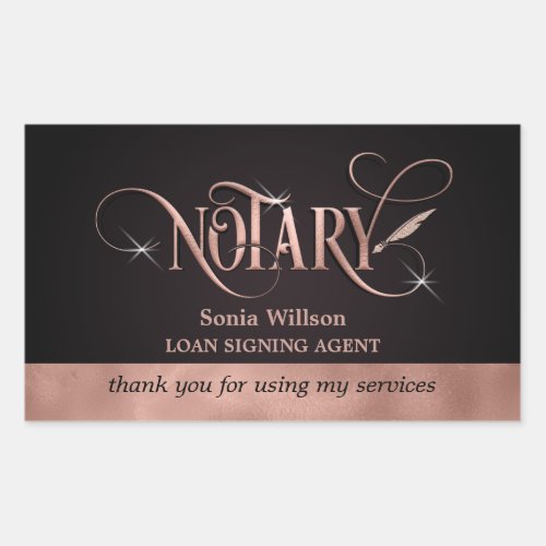 Notary elegant rose gold loan signing Thank You Bu Rectangular Sticker