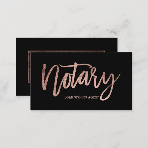 Notary elegant rose gold typography black business card