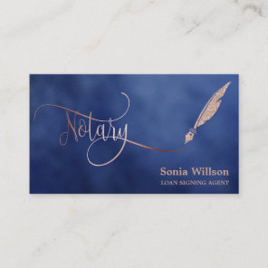 Notary elegant rose gold typography feather pen bu business card