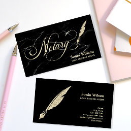 Notary elegant rose gold typography feather pen bu business card