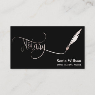 Notary elegant rose gold typography feather pen business card