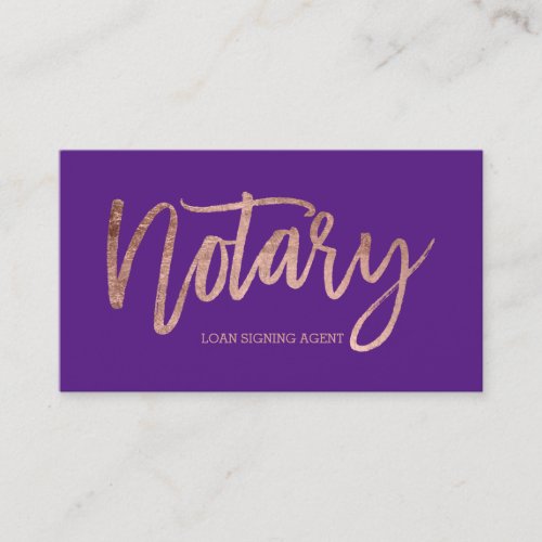 Notary elegant rose gold typography purple business card
