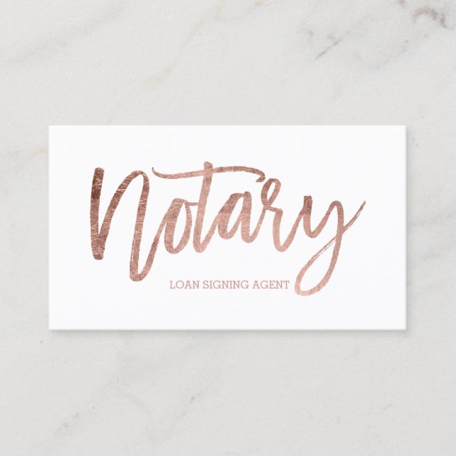 Notary elegant rose gold typography white business card (Front)