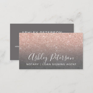 Notary elegant typography grey rose gold glitter business card