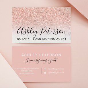 Notary elegant typography marble rose gold glitter business card