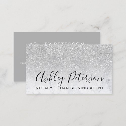 Notary elegant typography marble silver glitter business card