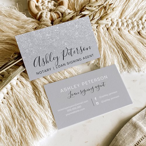 Notary elegant typography silver glitter gray business card