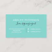 Notary elegant typography silver glitter teal business card (Back)