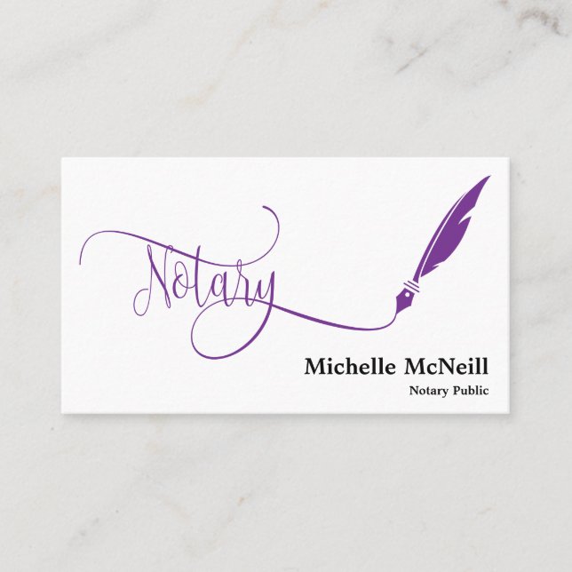 notary feather pen loan signing turquoise business business card (Front)