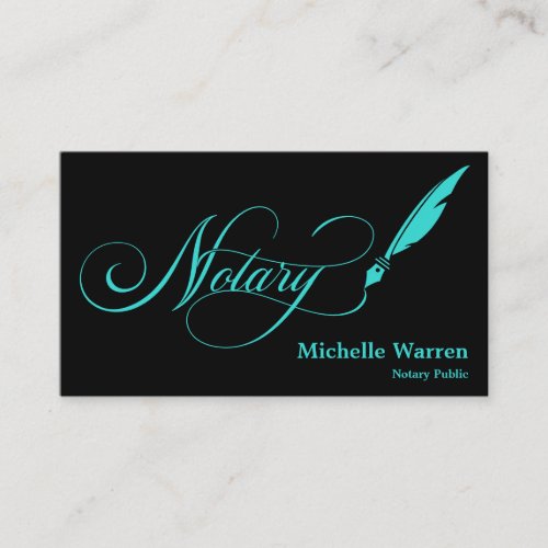 notary feather pen loan signing turquoise business business card