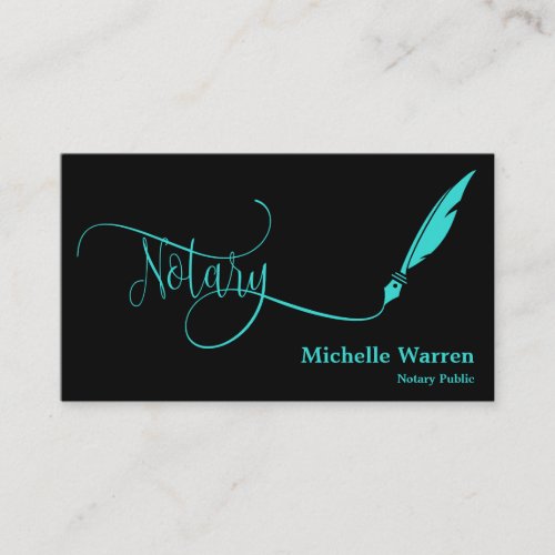 notary feather pen loan signing turquoise business card