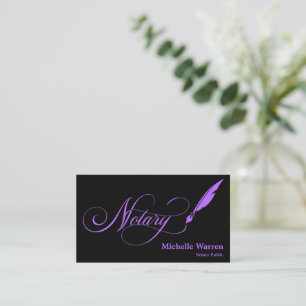 notary feather pen loan signing turquoise business card