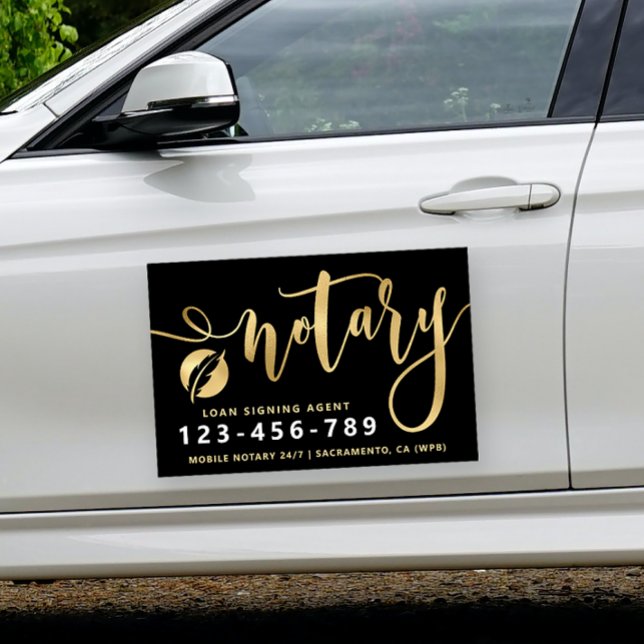 Notary Gold & Black Typography  Car Magnet (Creator Uploaded)