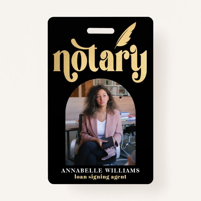 Notary Gold & Black Typography Photo Badge (Front)