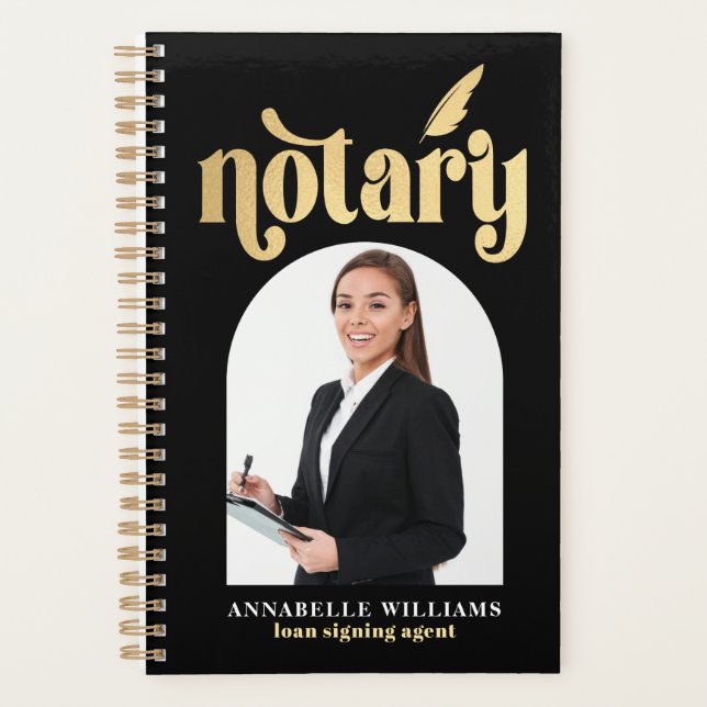 Notary Gold & Black Typography Photo Planner (Front)