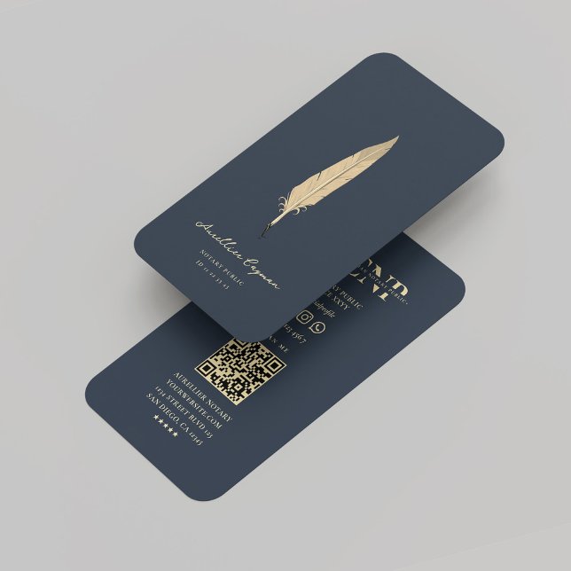 Notary Gold Quill Monogram Dark Blue Modern Business Card (Notary Gold Quill Monogram Dark Blue Modern Business Card
)