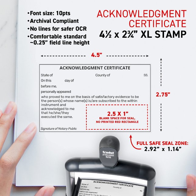 Notary Individual Acknowledgement Certificate Self-inking Stamp (Custom Notary Acknowledgment Certificate Document Correction XL Self-Inking Stamp, 10pts font size)