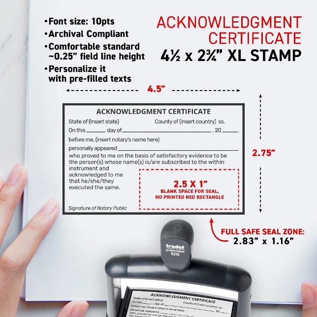 Notary Individual Acknowledgement Certificate Self-inking Stamp (Custom Notary Acknowledgment Certificate Document Correction XL Self-Inking Stamp, 10pts font size)