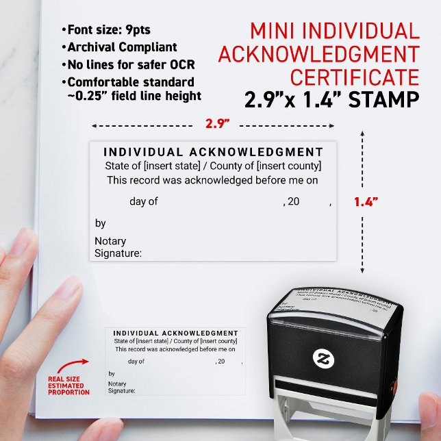 Notary Individual Acknowledgement mini Certificate Self-inking Stamp (Simplified compliant form for Notary Individual Acknowledgement Certificate small 2.9x1.4" stamp)