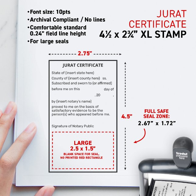 Notary Jurat Certificate Document Correction Self-inking Stamp (Large seals Notary Jurat Certificate Document Correction, compliant fonts & comfortable line spacing)
