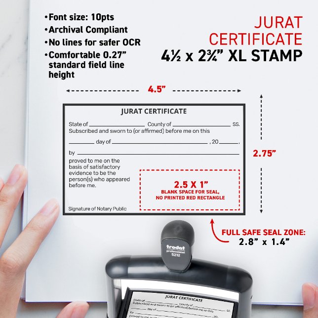 Notary Jurat Certificate Document Correction Self-inking Stamp (Universal Notary Jurat Certificate Document Correction, compliant fonts & comfortable line spacing)