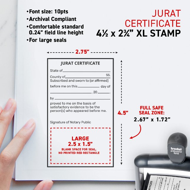 Notary Jurat Certificate Document Correction Self-inking Stamp (Large seals Notary Jurat Certificate Document Correction, compliant fonts & comfortable line spacing)