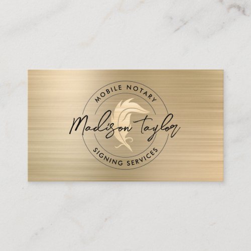 Notary Loan Agent Classic Gold Brushed Metal Quill Business Card