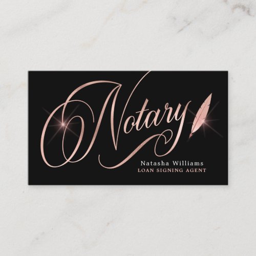 Notary Loan Agent Elegant Rose Gold  Black  Business Card
