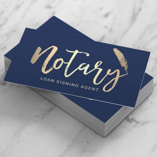 Notary Loan Agent Modern Navy  Gold Typography Business Card