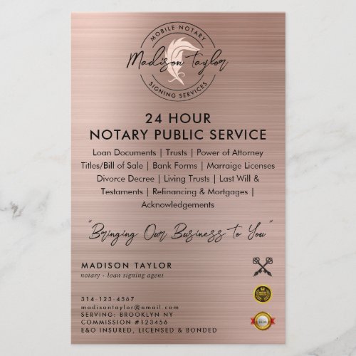 Notary Loan Agent Rose Gold Brush Metal Marketing Flyer