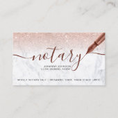 Notary loan rose gold glitter marble typography business card (Front)