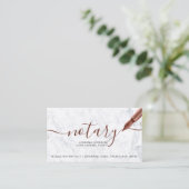 Notary loan rose gold white marble typography business card (Standing Front)