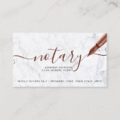 Notary loan rose gold white marble typography business card (Front)