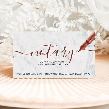 Notary Loan Rose Gold White Marble Typography Business Card by girly_trend at Zazzle