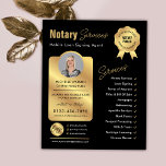 Notary Loan Signing Agent Black & Gold Logo Photo Flyer<br><div class="desc">Professional black & gold notary public flyer with space for your logo, services, contact details and custom photo. This modern black and faux gold loan signing agent marketing flyer features fully editable text and layout. Use this mobile notary agent marketing flyer design for your notary public and loan signing agent...</div>