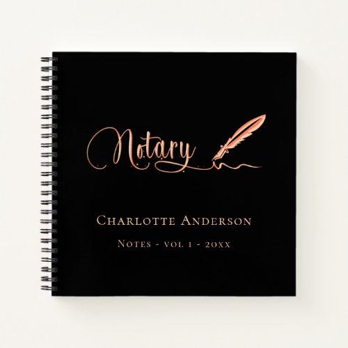 Notary loan signing agent black gold name pen notebook