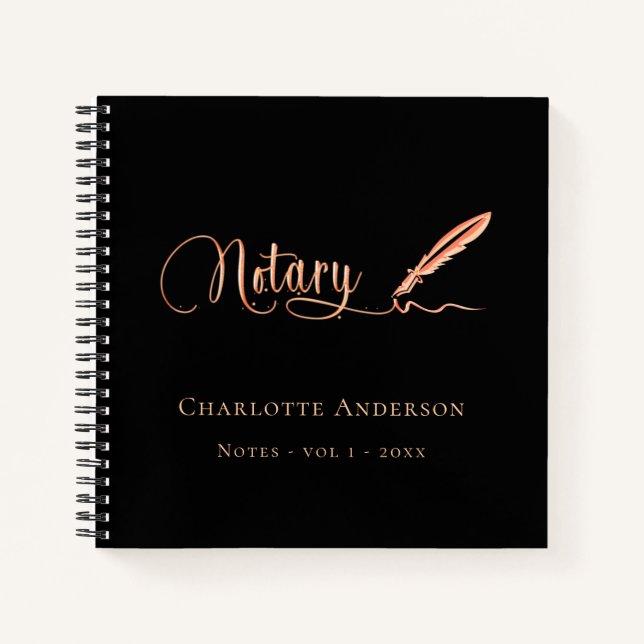 Notary loan signing agent black gold name pen notebook (Front)