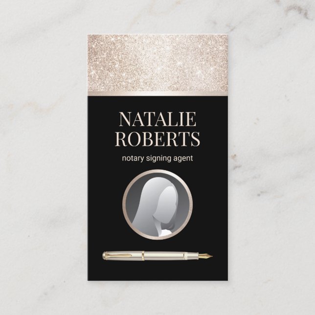 Notary Loan Signing Agent Black & Gold Photo Business Card (Front)