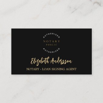 Notary loan signing agent black gold photo QR logo Business Card | Zazzle