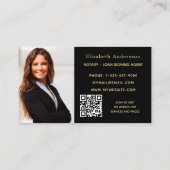 Notary loan signing agent black gold photo QR logo Business Card (Back)