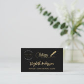 Notary loan signing agent black gold photo QR logo Business Card (Standing Front)