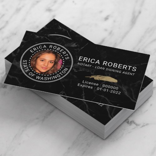 Notary Loan Signing Agent Black Marble Photo Business Card
