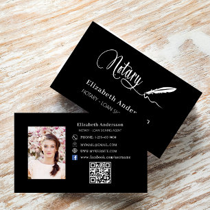 Notary loan signing agent black photo QR code Business Card