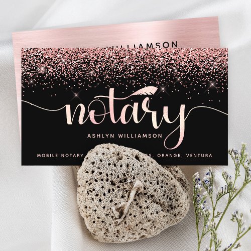 Notary Loan Signing Agent Black Pink Glitter Type Business Card