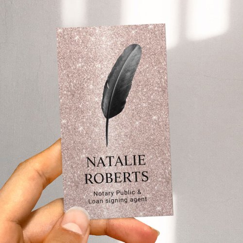 Notary Loan Signing Agent Black Quill Rose Gold  Business Card
