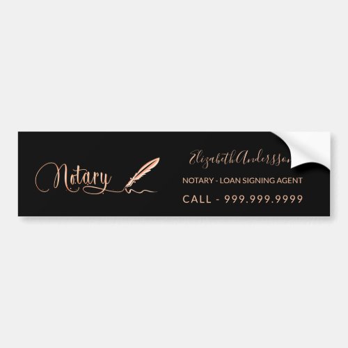 Notary loan signing agent black rose gold bumper sticker