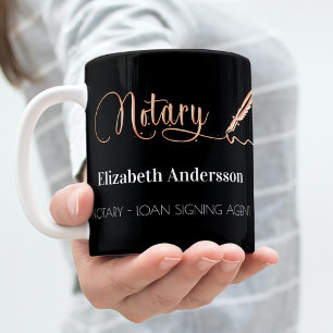 Notary loan signing agent black rose gold coffee mug