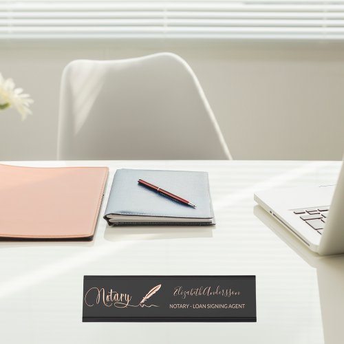 Notary loan signing agent black rose gold desk name plate