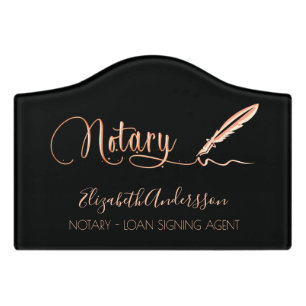 Notary loan signing agent black rose gold door sign